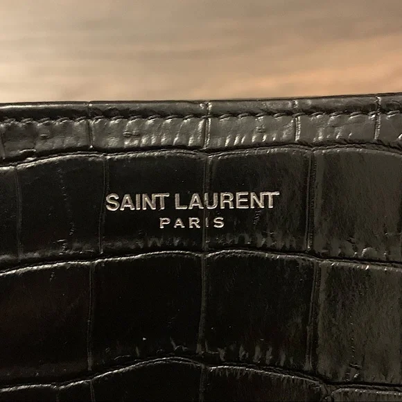 ❌SOLD❌ Saint Laurent Black Crocodile-Embossed Leather Zip-Around Long Wallet - Picture 9 of 14